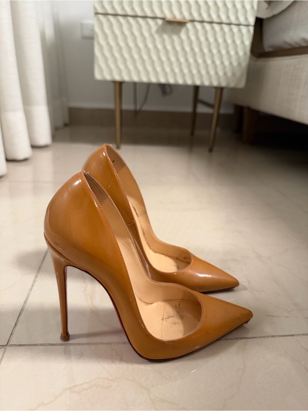 Christian Louboutin Caramel Patent Pointed-Toe Pumps